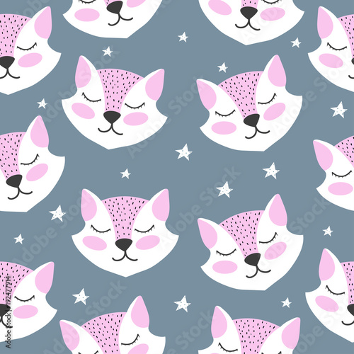 Seamless pattern. Pretty. Funny. a fox. Scandinavian style. Print. Children's. For clothes. Card. For your design.