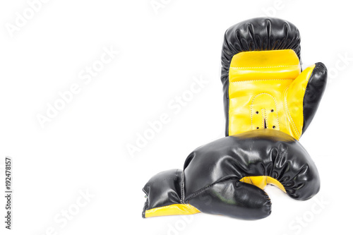Black boxing gloves on a white background.