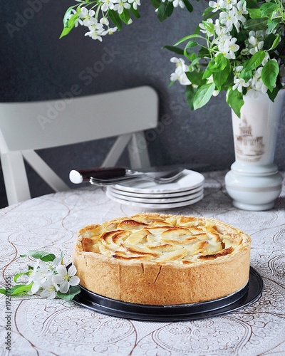 Tsvetaeva apple pie with curd cheese, Russian cheesecake with apples