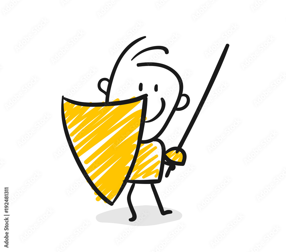 Fototapeta premium Strichfiguren / Strichmännchen: Schutzschild, Schutz. (Nr. 191)