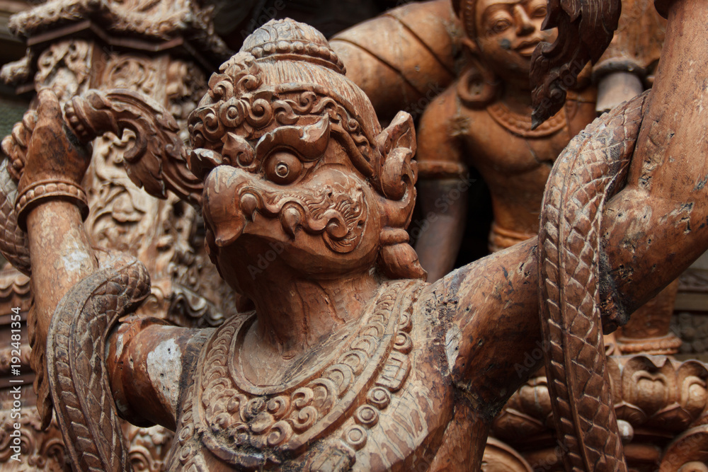 Garuda wooden statue close up, Sanctuary of Truth, Thailand Garuda wooden statue close up, Sanctuary of Truth, Thailand