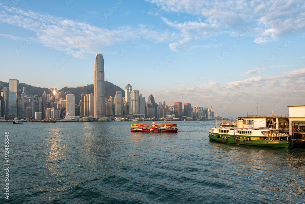 Hong Kong cityscape in the morning over Victoria Harbour