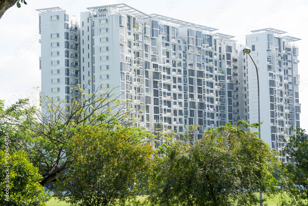 Fototapeta premium Condominium landscape view from the park