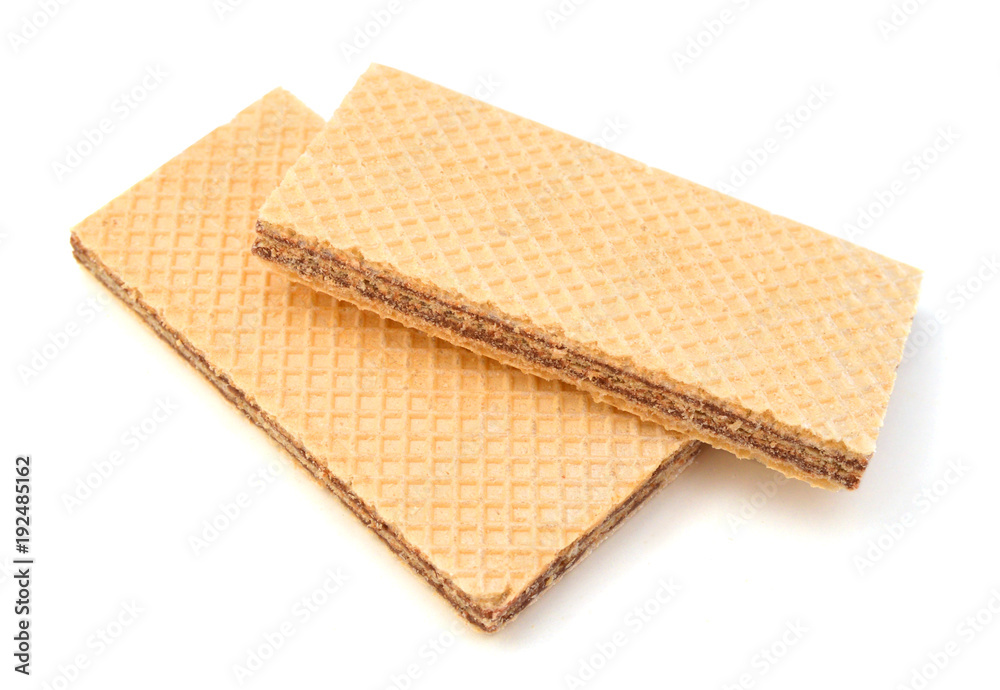 Wafers with chocolate on a white background