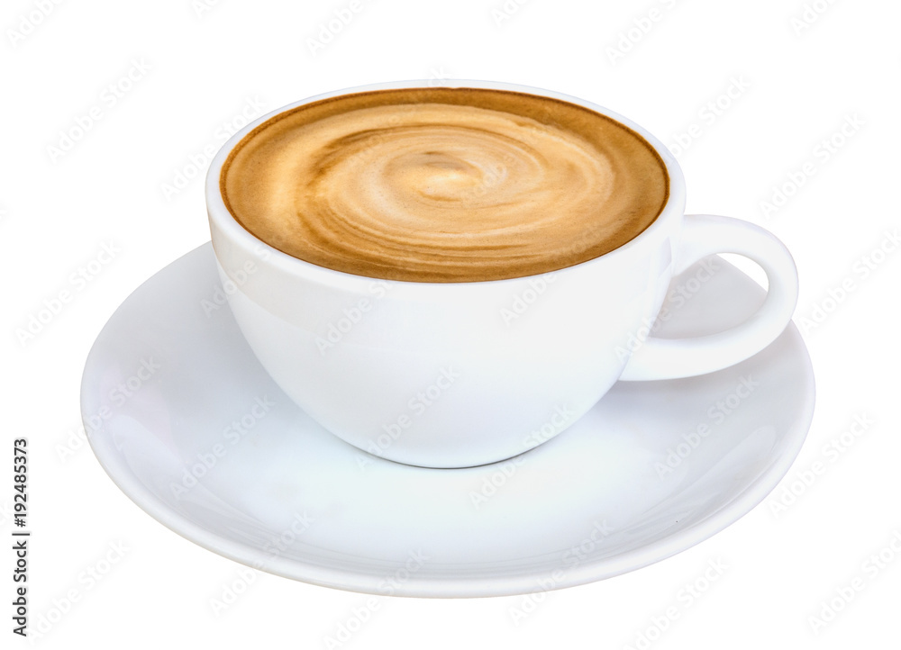 Fototapeta Gorąca kawowa latte cappuccino spirali piana odizolowywająca na białym tle, ścinek ścieżka zawierać
