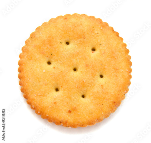 Round Cracker isolated on white with a clipping path. photo