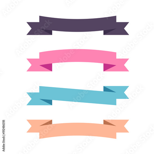Free Download Flat vector four horizontal ribbons arrows and pointers banners. Set of decorative colored horizontal ribbons isolated on white. Vector ribbon set for page decor.  - GFXLoad