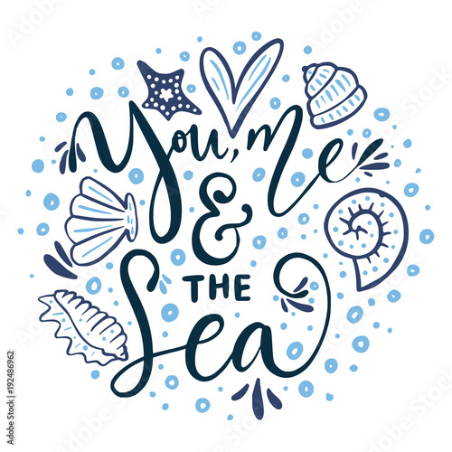 You, me & the sea. Vector card © trihubova