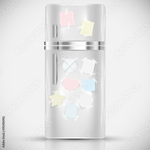 Fridge with paper labels on it, vector.
