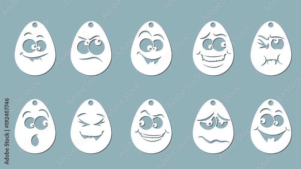 Vector illustration, egg Set, Laser cut paper, icon, pattern, emoticon