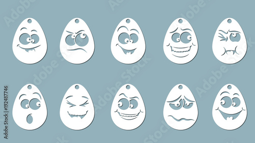 Foto Vector illustration, egg Set, Laser cut paper, icon, pattern, emoticon