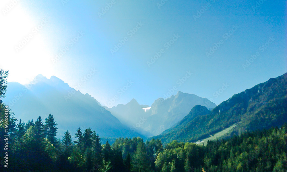 Fototapeta premium Spring landscape with mountains