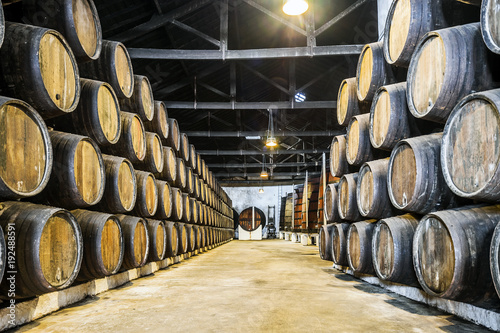 Tableau sur toile Plenty of wine barrels in Porto area, Portugal