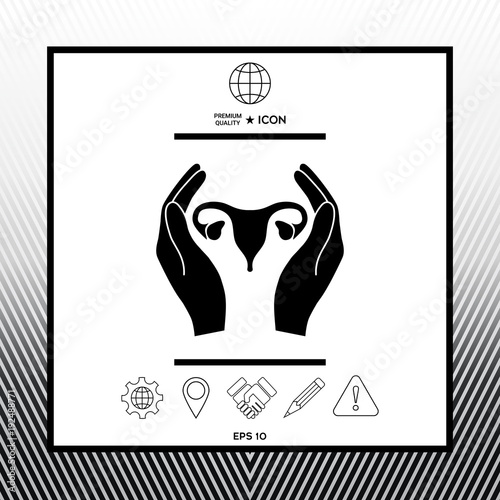 Hands holding Female uterus - protection icon