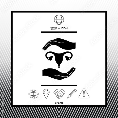 Hands holding Female uterus - protection symbol
