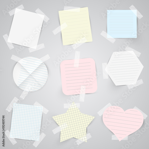 Paper labels with sellotape, vector.