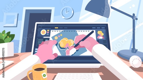 Designer illustrator draws on computer