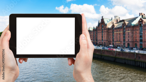 tourist photographs Binnenhafen canal waterfront photo