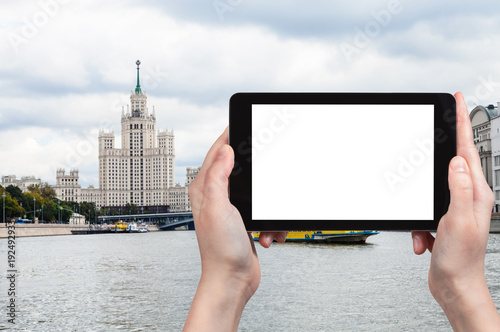 tourist photographs Moskva River in Moscow