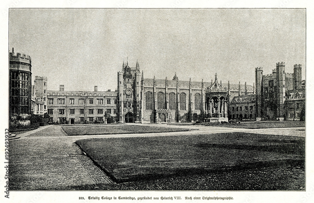 Trinity College Great Court, Cambridge; around 1890 (from Spamers Illustrierte Weltgeschichte, 1894, 5[1], 712)
