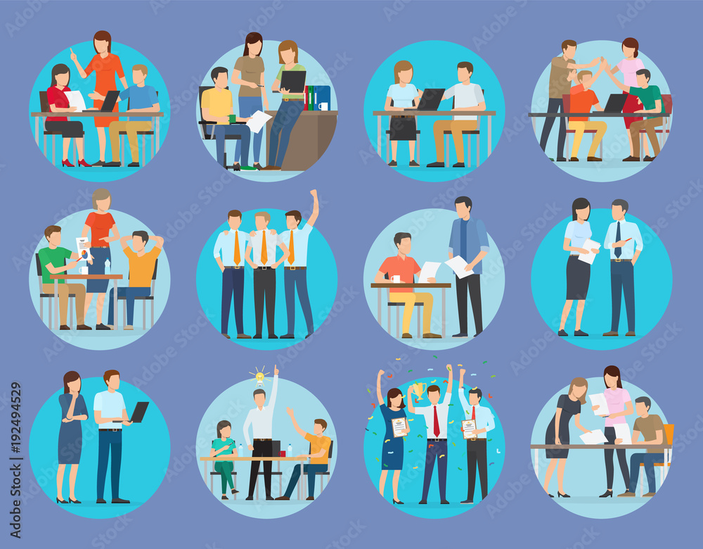 Fototapeta premium Office Employees Discuss Business Projects Set