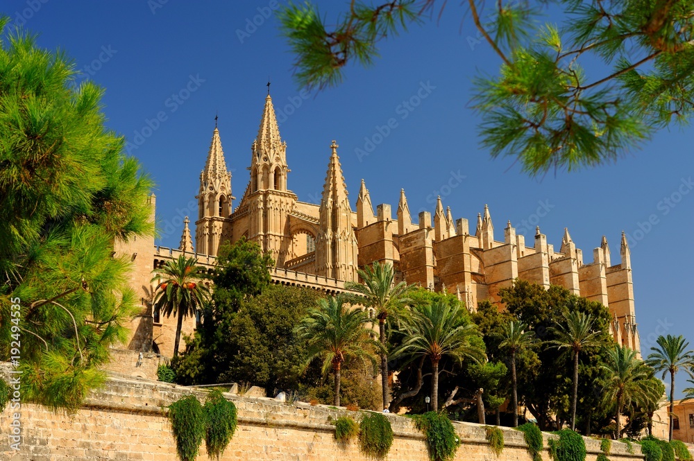 Palma Cathedral City Walls in Palma de Mallorca Balearic islands Spain