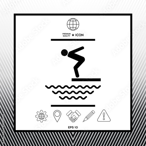 Swimmer on a springboard, Jumping into the water - icon