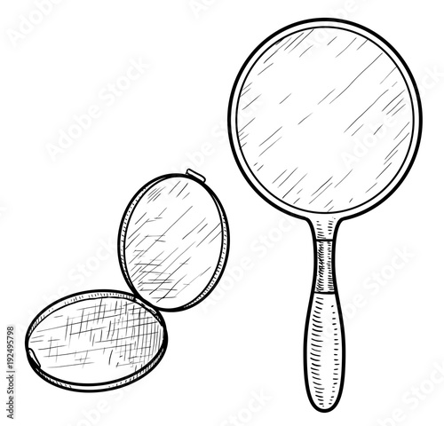 Hand mirror illustration, drawing, engraving, ink, line art, vector