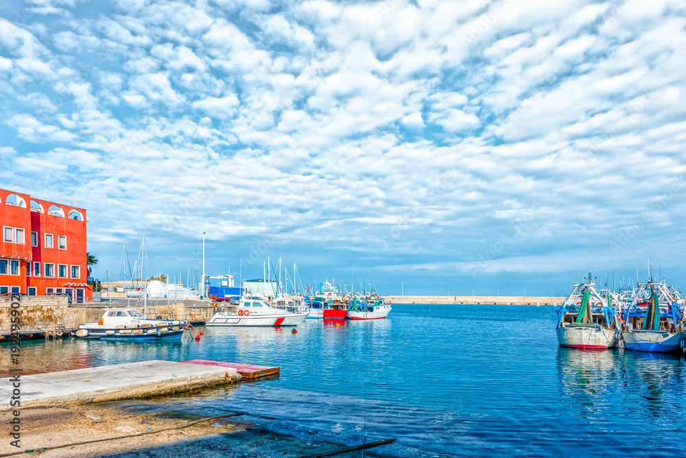 View of the italian old port city Monopoli - Italy, Puglia. Adriatic sea