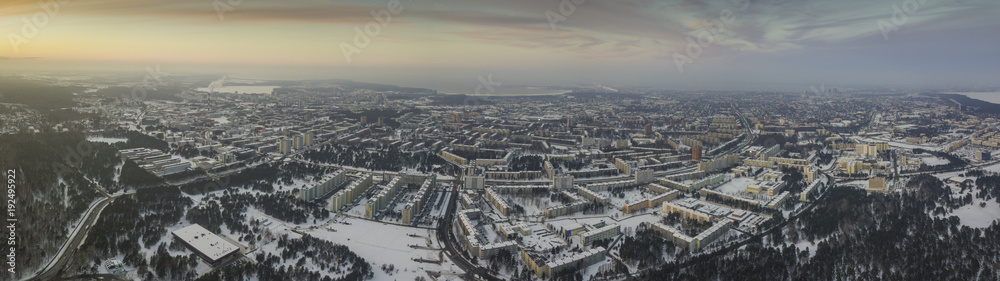 Obraz premium Aerial view of city Tallinn Estonia in winter day, district Mustamjae