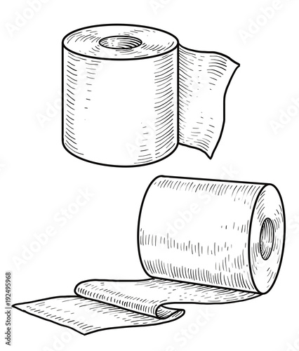 Toilet paper illustration, drawing, engraving, ink, line art, vector