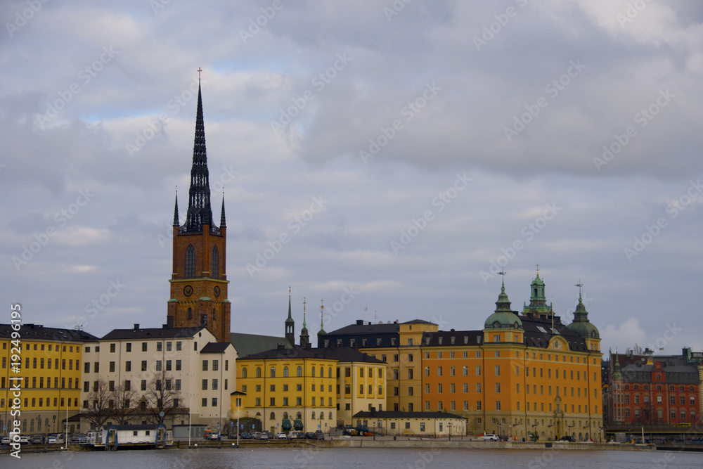 Riddarholmen The Knights' Islet a winter day in Stockholm, seen from a ferry