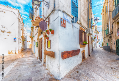 Buildings and street in old town Monopoli, Puglia, Italy