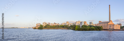 Cityview with Gasometro and Guaiba Lake at sunset, Porto Alegre photo