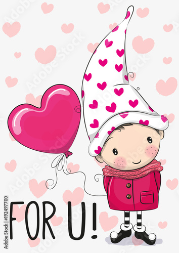 Cute Cartoon gnome with balloon heart