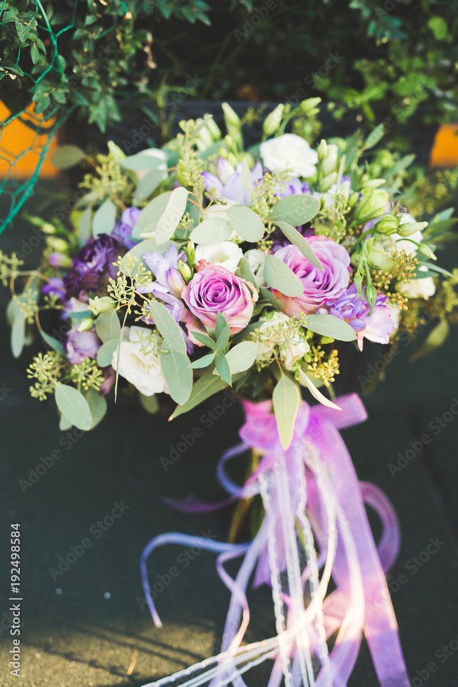 Fototapeta premium Wonderful luxury wedding bouquet of different flowers
