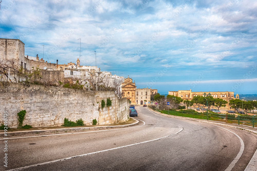 Panoramic view of the white and old city of Ostuni, Puglia, Italy