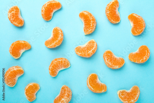 collection of tangerine lobules, food background of citrus fruits