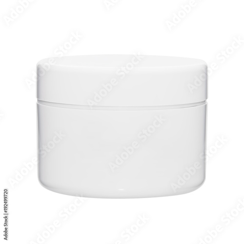 White clean closed flat jar from under cosmetic cream without inscriptions isolated on white background