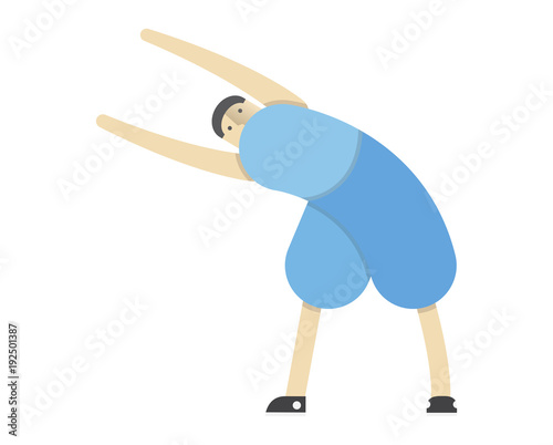 a man warms up his muscles, exercises gymnastics, the athlete stretches,Vector image, flat design, animated cartoon character