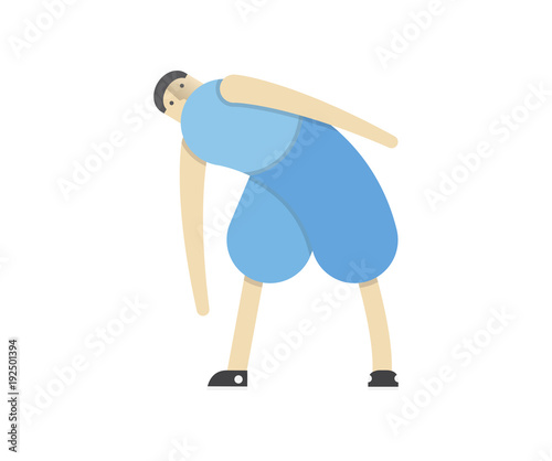 a man warms up his muscles, exercises gymnastics, the athlete stretches,Vector image, flat design, animated cartoon character