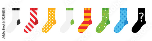 Set, collection of colorful socks icons with different ornaments isolated on white background. photo