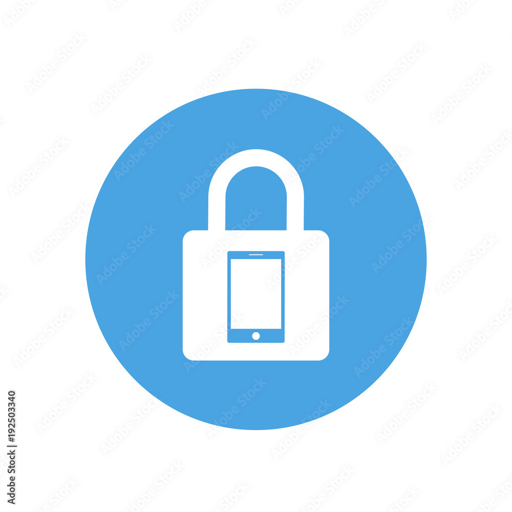 Lock icon. Padlock sign. Phone. Vector illustration. Flat design. White on blue background. Lock icon. Padlock sign. Phone. Vector illustration. Flat design. White on blue background.