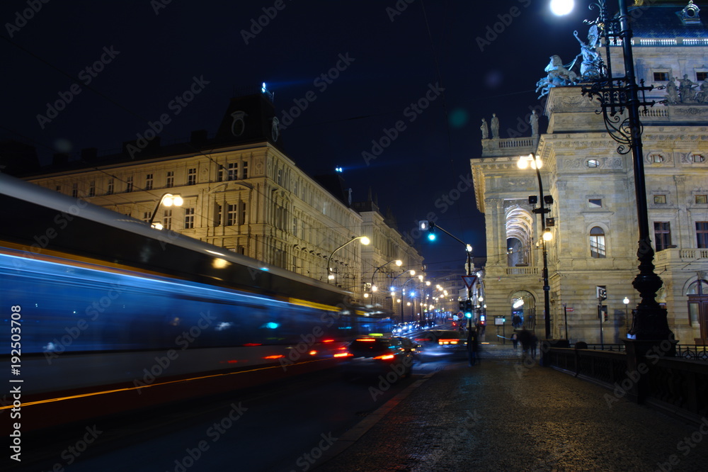 Nighty Prague. Czech Capital. 15.02.18 Public theatre view. Architecture. 