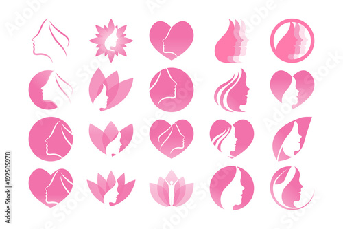 Collection of pink spa aesthetic logo and icon template vector