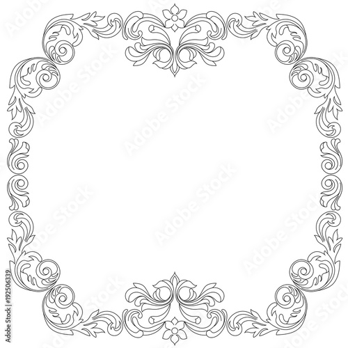 Vintage border frame engraving with retro ornament pattern in antique baroque style decorative design. Vector © mirskaya