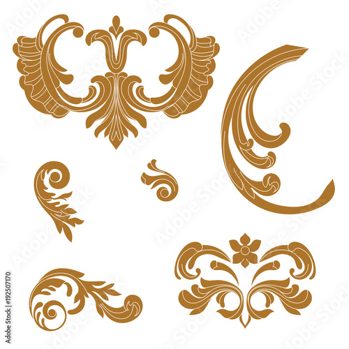 Golden vintage baroque ornament, corner. Retro pattern antique style acanthus. Decorative design element filigree calligraphy vector. - stock vector
