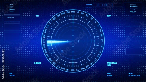 Sonar Screen For Submarines And Ships. Radar Sonar With Object On Map. Futuristic HUD Navigation monitor