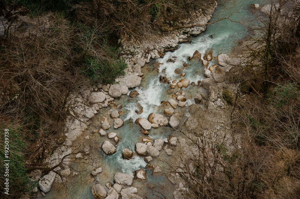 Hop ind vejledning Revision Top view of a powerful blue river stream flowing in forest Stock Photo |  Adobe Stock