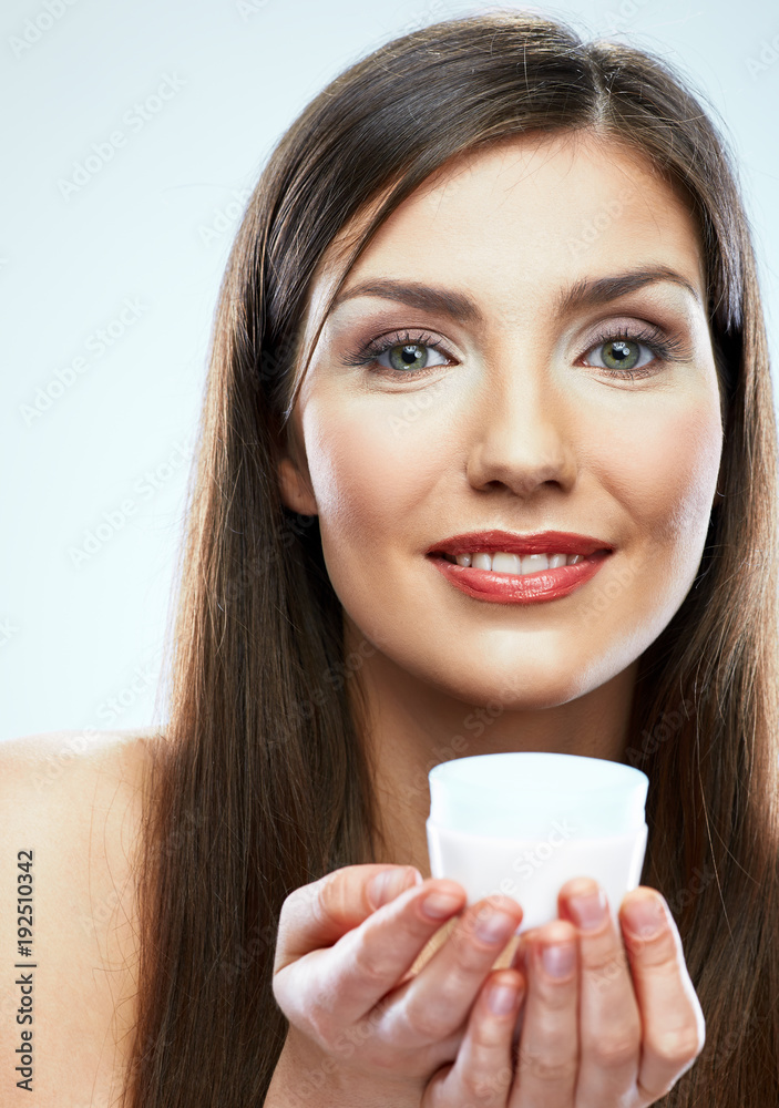 Close up face beauty portrait of young woman with long hair Close up face beauty portrait of young woman with long hair